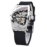 Triangle Mechanical Wrist Watch with Gold Shield, Oversized Dial, Full Hollow Dial Design, Automatic Movement, 20mm Wide Soft Silicone Band, Strong and Durable