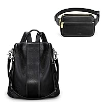 S-ZONE Genuine Leather Backpack Purse Bundle with RFID Blocking Fanny Packs Belt Bag