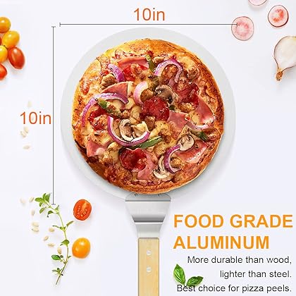 G.a HOMEFAVOR 10 Inch Aluminum Pizza Peel Metal Round Pizza Paddle, Large Pizza Spatula with Wood Handle for Baking Homemade Pizza and Bread