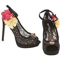 Unisex-Adult Day of Dead Lace Pump with Ankle Strap