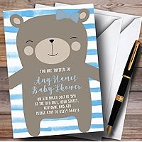 Large Teddy Bear Blue Invitations Baby Shower Invitations