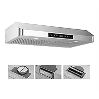 Range Hood 30 inch Under Cabinet, Two Powerful Motors, Stainless Steel Kitchen Vent Stove Hood, Touch Control, Permanent Stainless Steel Filters，Top and Rear Vents