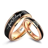 LerchPhi Custom Engrave Tungsten Ring, Personalized Mothers Day Gift for Wife from Husband, 4/6/8MM Rose Gold Stepped Edge with Black Matte Satin Finish