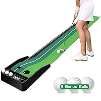 Golf Putting Green Mat with Auto Ball Return System 2 Holes / 2 Sizes Golf Game Practice Equipment and Golf Gifts for Home Office Backyard Indoor Outdoor Use - 9.8 Feet with 3 Bonus Balls