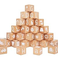 AXEARTE Alphabet Letters Stacking Blocks, 26 Wooden ABC Building Blocks for Toddlers, Number, Animals Icons on Every Side, Preschool Learning Educational Toys Montessori Sensory Toys for Kids