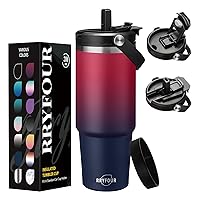 30 Oz Tumbler Insulated Cup Water Bottle - Cold-36h & Hot-12h, Stainless Steel Tumbler with Straw & Flip Lid, Protective Boot, Metal Water Bottle Fits in Cup Holder, Leak-Proof Travel Coffee Mug