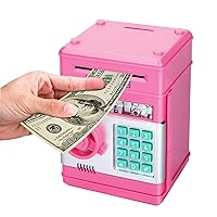Electronic Piggy Bank for Kids 6 7 8 9 10 11 12 13 Year Old Girl Birthday Gifts Fun Toy for Age 6-13 for Kids to Save Cash and Coins (Pink)