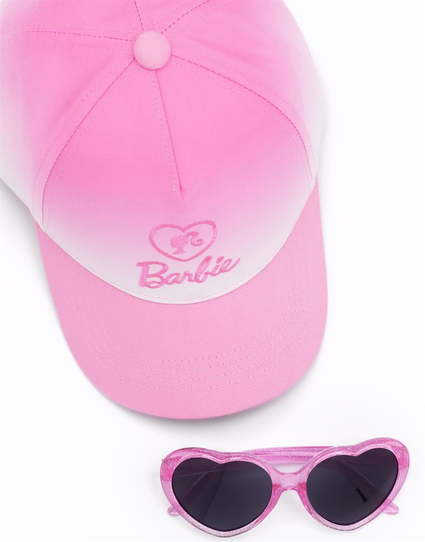 Barbie Girls Cap and Free Sunglasses | Kids Doll Logo Pink Ombre Adjustable Snapback Baseball Hat Summer Holiday Accessories