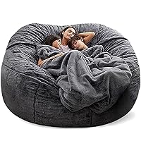 Giant, Soft Fluffy Fur Bean Bag Chair Cover for Adults (Cover ONLY, NO Filler) 7ft Black Big Bean Bag Bed Oversized Lazy Bean Bag Couch