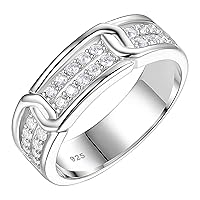 Sterling Silver Rings For Men 26 Round Cut 5A Cubic Zirconia Wedding Band Engagement For Him Valentine's Day Gift Size 7-14