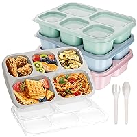 Bento Lunch Box, Bento Box, Reusable Lunch Box Kids with 5 Compartments Meal Prep Containers for Kids and Adults, Lunch Snack Containers with Utensils & Transparent Lids for School, 4 Pack (Wheat)