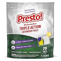 Amazon Brand - Presto! Triple Action Dishwasher Pacs, Lemon Scent, 70 Count