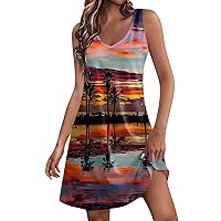 Long Summer Dress, 2024 Casual Sleeveless Crew Neck Smocked High Waist Flowy Tiered A Line Midi Dress Outfits Casual (3XL, Orange)