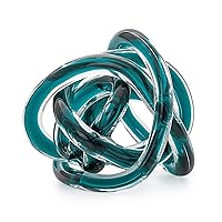 Orbit Glass Ball - Abstract Teal Glass Knot for Home Decor on Decorative Books, Modern Room & Office Art Sculpture as Bedroom / Entryway Decor, Shelf Decor, 3
