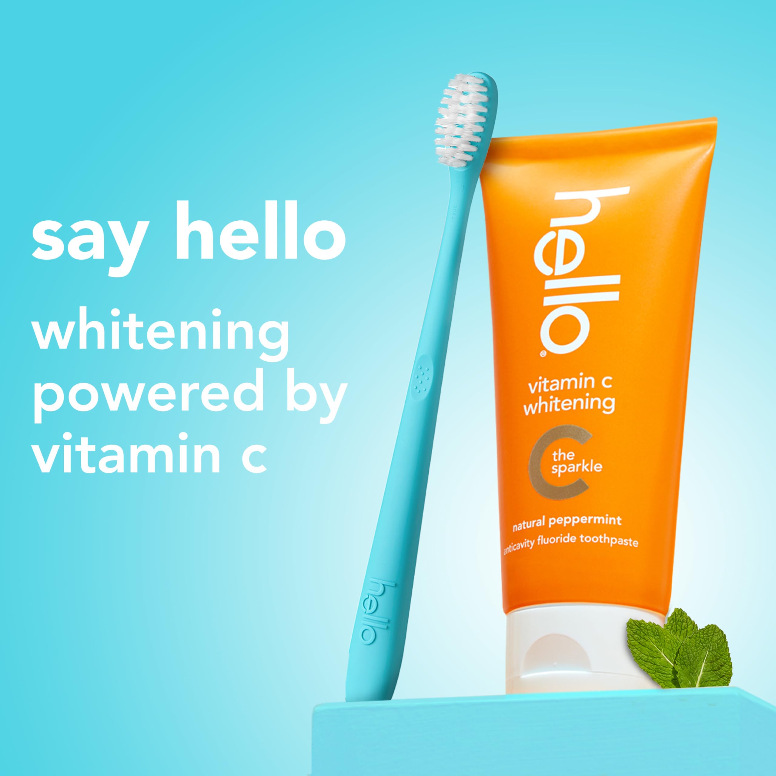 Hello Vitamin C Whitening Toothpaste with Fluoride, Teeth Whitening Toothpaste for Adults, Helps Freshen Breath and Removes Surface Stains, SLS Free, Natural Peppermint Flavor, 4.0 oz Tube