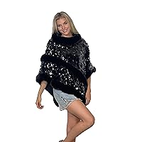Sumptuous Poncho/cape with sparkling sequins and Faux fur neckline & lining