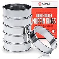 Oleex English Muffin Ring Set! 6 Muffin Rings with Dough Scraper! Multipurpose Stainless Steel Ring Set. Circle Egg Ring, Cooking Rings, Pancake, Crumpet Rings, Brioche Molds, Tart Ring.