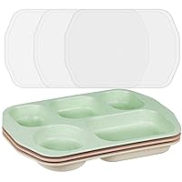 shopwithgreen Divided Plates with Lids for Kids Adults, 14 Inch (3PCS) Unbreakable Wheat Straw Section Plates, Large Lightweight Reusable Compartment Lunch Trays, BPA Free Dishwasher & Microwave Safe