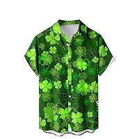 St Patrick's Day Men's Short Sleeves Button Down Shirt Irish Clover Print Casual Hawaiian Shirts Regular Summer Tops