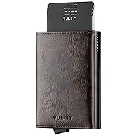 VULKIT Credit Card Holder Leather Bifold Pop up Wallet with Banknote Compartment, ID Window & Coin