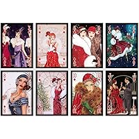 Playing Cards with Art Deco Ladies. Retro Christmas Playing Cards. Poker Cards, Bridge Cards.