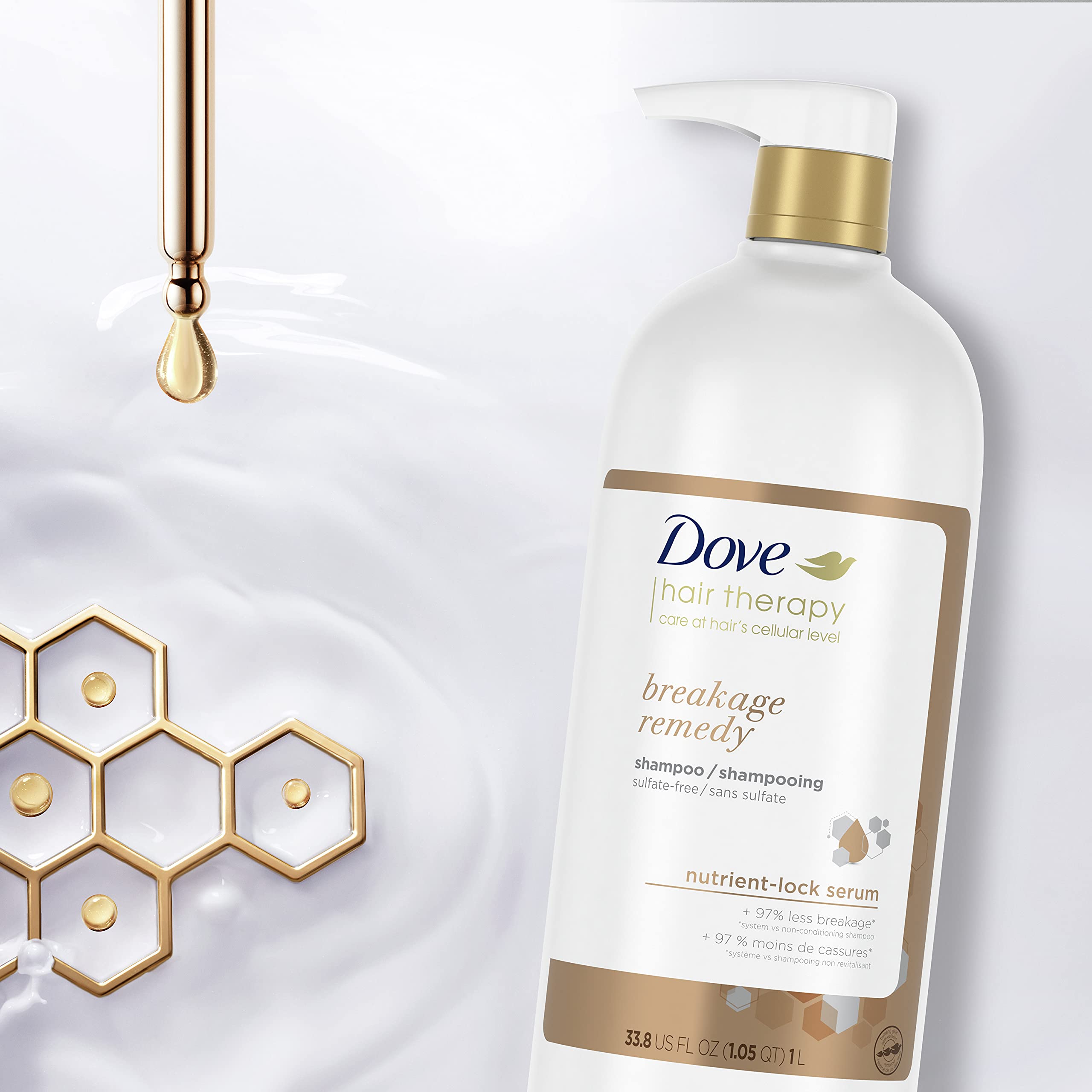 Dove Hair Therapy Shampoo Breakage Remedy for Damaged Hair Hair Shampoo with Nutrient-Lock Serum 33.8 oz