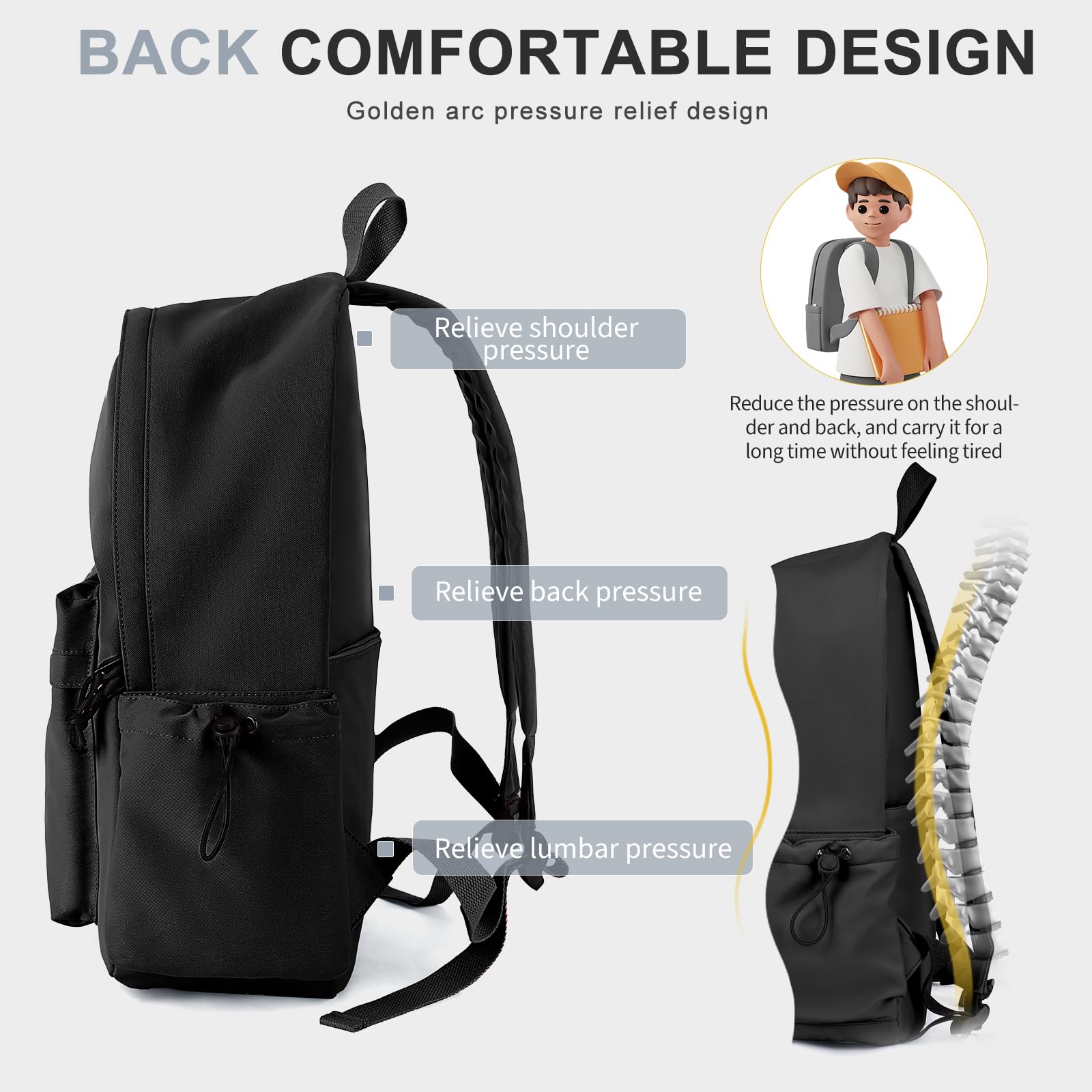 WEPOET Classic Basic Black Backpack For Women,Waterproof High School Bookbag,Lightweight Casual Travel Daypack,College Backpack Men,Middle School Bag For Girls Boys