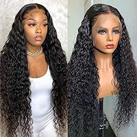 30 Inch Lace Front Wig Human Hair for Black Women 180% Density HD Transparent 13x4 Deep Wave Lace Front Wigs Human Hair Pre Plucked Wet and Wavy Brazilian Curly Glueless Lace Frontal Wigs (30Inch）