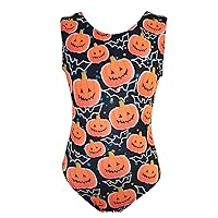 Girl's Pumpkin Patterned Black Gymnastic Leotard Perfect for Gymnastics Practice and Performances