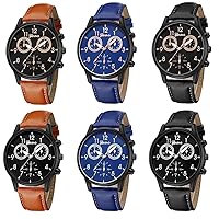 Men Watch 6 Pack PU Band Watches Business Quartz Wrist Watches