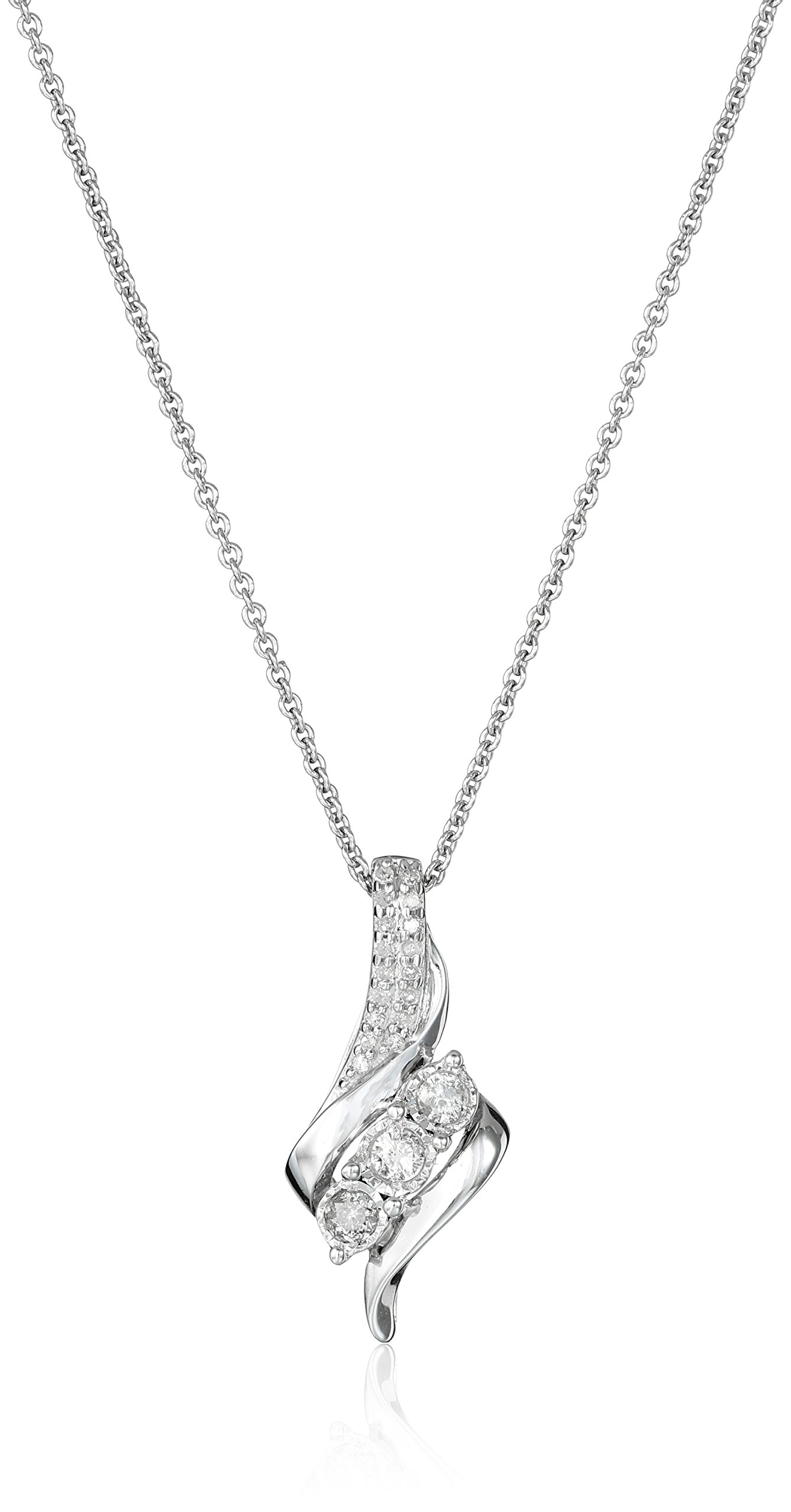 Amazon Collection Diamond 3 Stone Pendant Necklace (1/4 cttw), 18