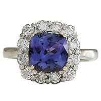 3.93 Carat Natural Blue Tanzanite and Diamond (F-G Color, VS1-VS2 Clarity) 14K White Gold Luxury Engagement Ring for Women Exclusively Handcrafted in USA