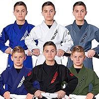 Elite Sports Kids BJJ GI, Youth IBJJF Children’s Brazilian Jiujitsu Gi kimono W/Preshrunk Fabric & Free Belt (Premium Black, C2)
