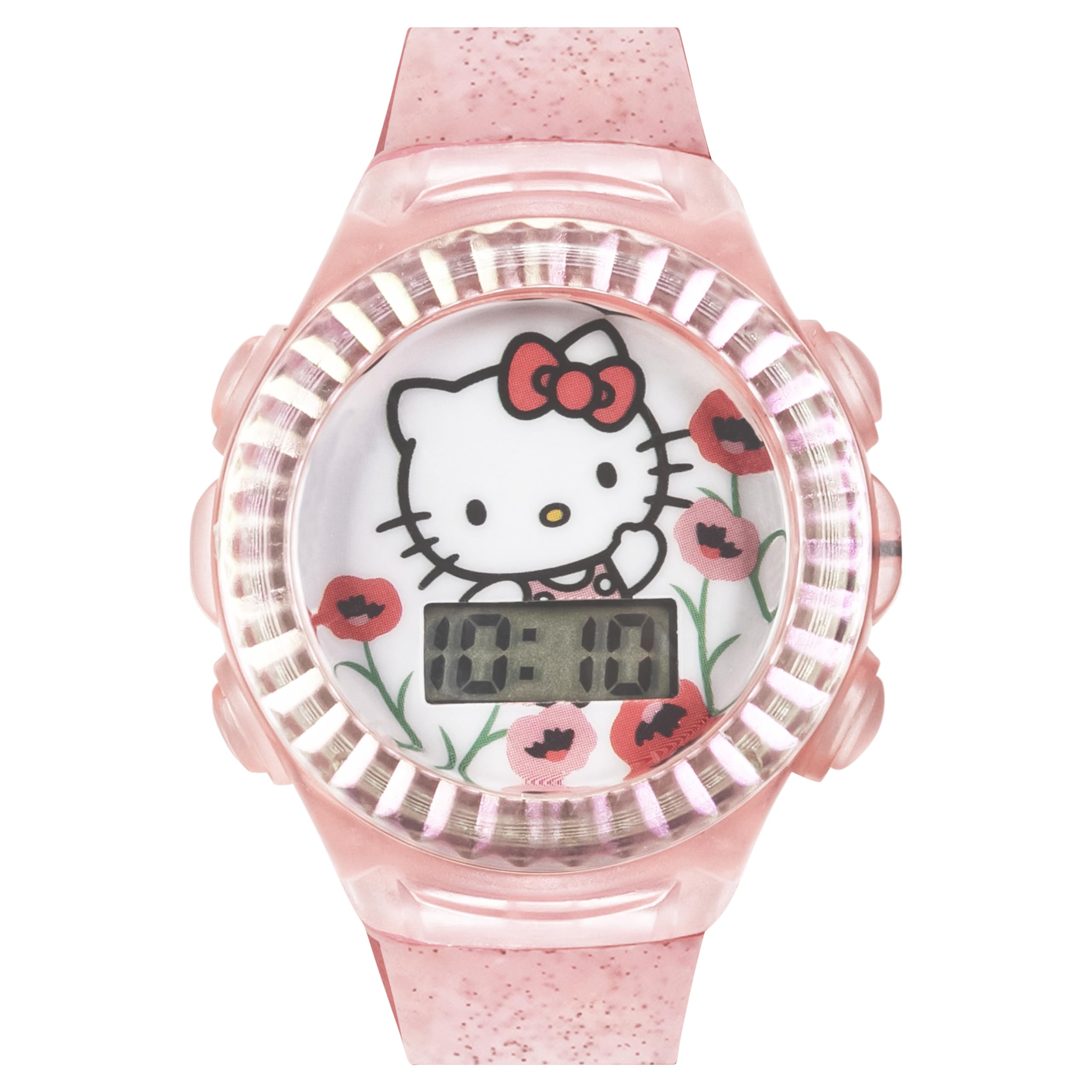 Accutime Hello Kitty Digital LCD Quartz Kids Pink Watch for Girls with Pink Sparkle Band Strap (Model: HK4163AZ)