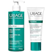 Uriage Hyseac Cleansing Gel, 17 Fl Oz + Hyseac 3-REGUL Global Skincare 1.35 fl.oz. | Daily Skincare Routine for Oily to Combination Skin Prone to Acne