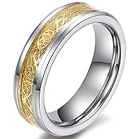 6mm Gold Tungsten Carbide Ring Celtic Dragon Gold Plated Inlay for Womens Comfort Fit Sizes 5 to 9
