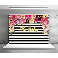 7x5ft Stripe Flowers Backdrop Mother's Day Black White Stripes Background for Baby Birthday Party Backdrop, Wedding Bridal Banner, Baby Shower Decoration Photo Studio Prop