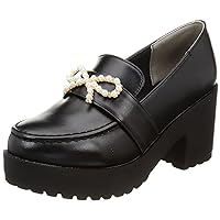 Women's Loafers Pearl Ribbon Bijou Thick Sole 8cm Heel