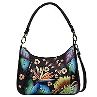 Anna by Anuschka Women's Hand-Painted Genuine Leather Large Top Zip Hobo