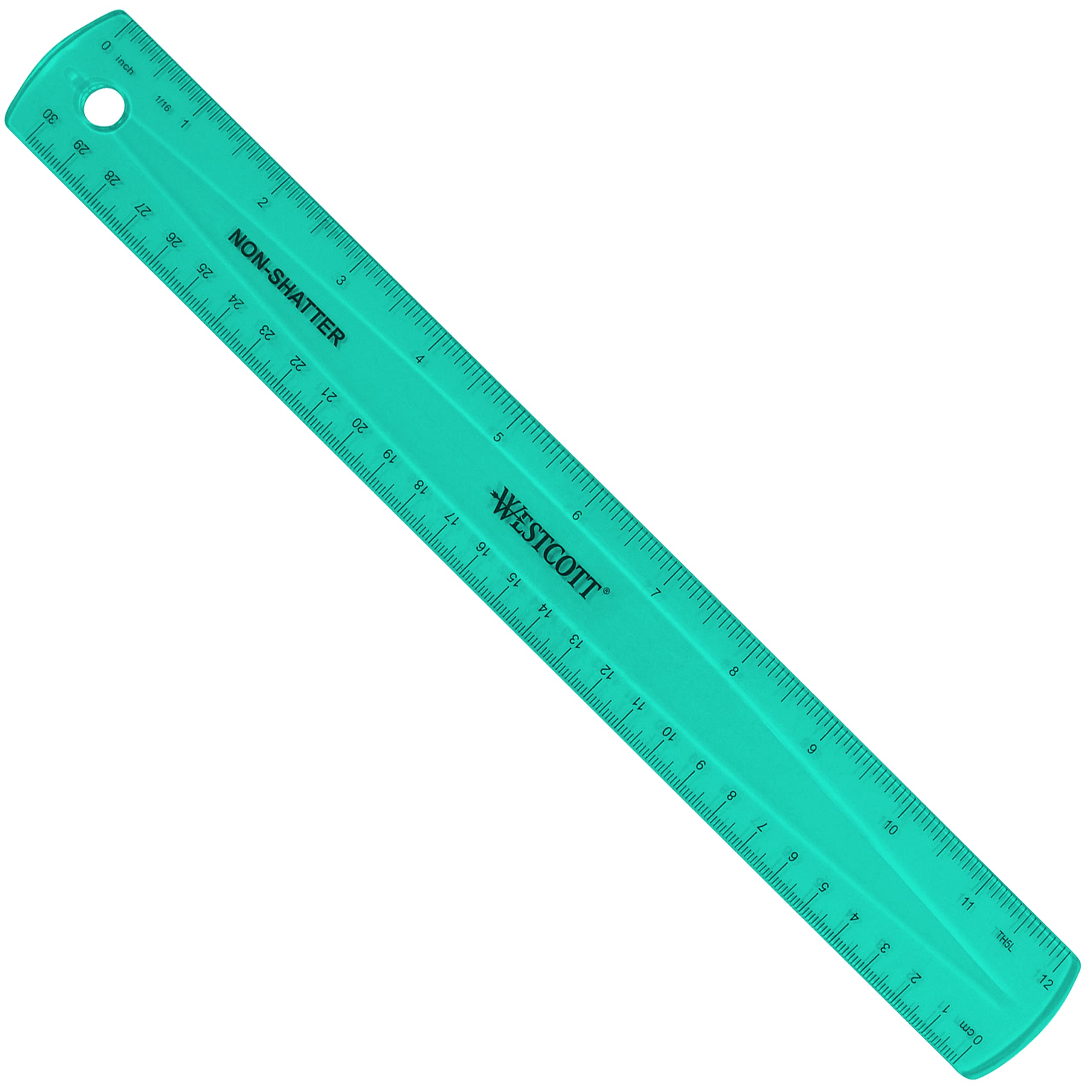 Westcott 16012 Shatterproof Beveled Transparent Ruler, Green, 12 in