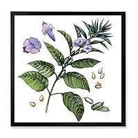 Purple Sesame Flowers WIth Green Leaves Traditional Framed Wall Art