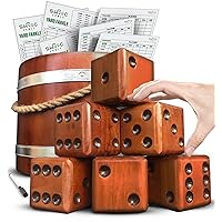 SWOOC Games - Yardzee, Farkle & 20+ Giant Dice Games (All Weather) with Wood Bucket, 5 Scorecards & Marker - Yard Dice Outdoor Game - Large Dice Jumbo - Giant Yard Games - Outside Games - Lawn Games