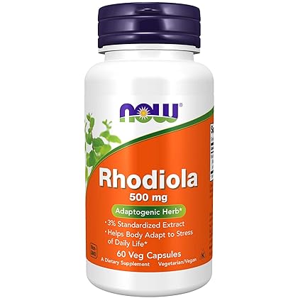NOW Supplements, Rhodiola 500 mg, Helps Body Adapt to Stress of Daily Life*, Adaptogenic Herb*, 60 Veg Capsules