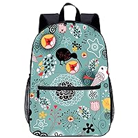 Floral with Birds 17 Inch Laptop Backpack Large Capacity Daypack Travel Shoulder Bag for Men&Women