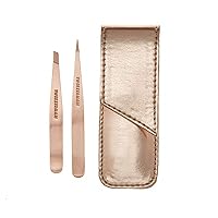 Rose Gold Petite Point and Slant Tweezer Set with Travel Case