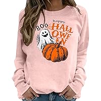 XHRBSI Casual Tops For Women Clothing Autumn Halloween Round Neck Long Sleeve Large Loose Plush Thickened Sweater Top
