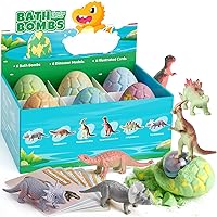 Dino Egg Bath Bombs for Kids with Surprise Inside, 6 Packs Dinosaur Bath Toys Gift Set for Boys,Girls, Bubble Fizzies, Easter Basket Stuffers, Educational Birthday Gift Idea