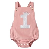 IMEKIS Baby Girls Boys Boho 1st Birthday Outfit Backless Overalls Romper for Cake Smash Photo Shoot