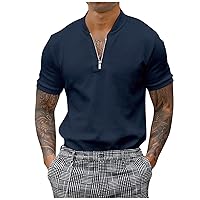 Mens Polo Shirts Short Sleeve,Plus Size Sport Golf Zipper Shirt Solid Summer Fashion Casual Tees Outdoor Blouse