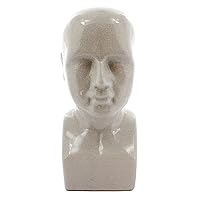 MY SWANKY HOME Antique Style Bust Phrenology Head White Crackled Ceramic 11 in Sculpture Statue